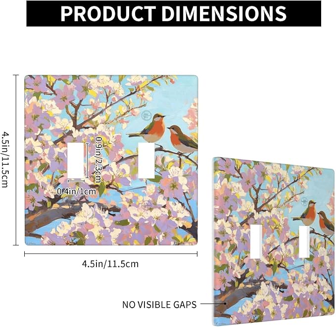 Bird Flower Double Toggle Wall Plate Decorative 2 Gang Light Switch Covers Electrical Switchplate Home Decorate Faceplat for Bathroom Bedroom Kitchen Room 4.5 x 4.5 Inch