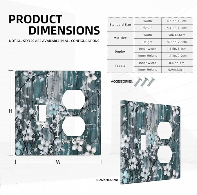 Rustic Blue Watercolor Flower Wooden Background Wallplates 1 Toggle 1 Duplex Switch Plate Electrical GFCI Faceplate Decorative Light Switch Covers for Bedroom Living Room Decor