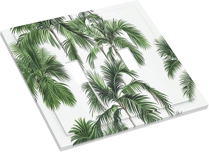 Decorative Switch Plates Palm Trees Tropical Green Plant Palm Leaf 2 Gang Double Toggle Outlet Light Switch Cover Wall Plate Electrical Faceplate For Bed Room Bathroom Decor