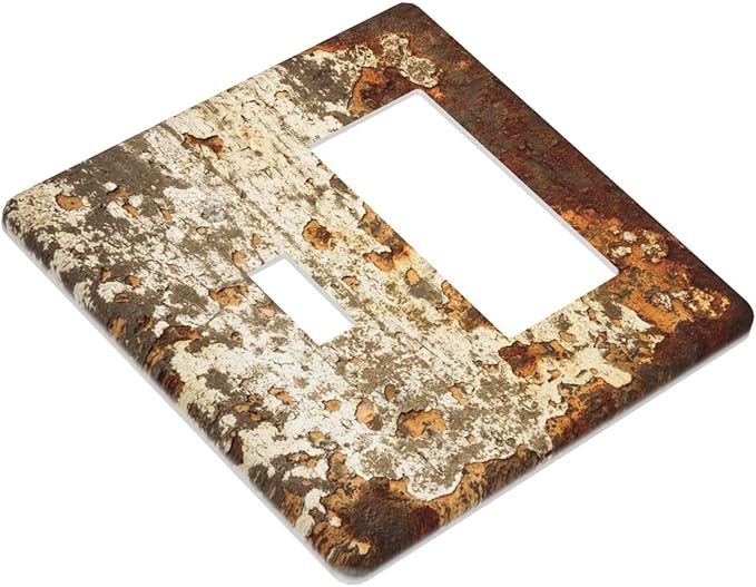 Outlet Covers Vintage Metal Rust Texture Peeling Paint 1 Toggle 1 Rocker Combination Decorative Wall Plate Electrical Switch Plates Light Switch Cover Plate For Farmhouse Cabin Decor