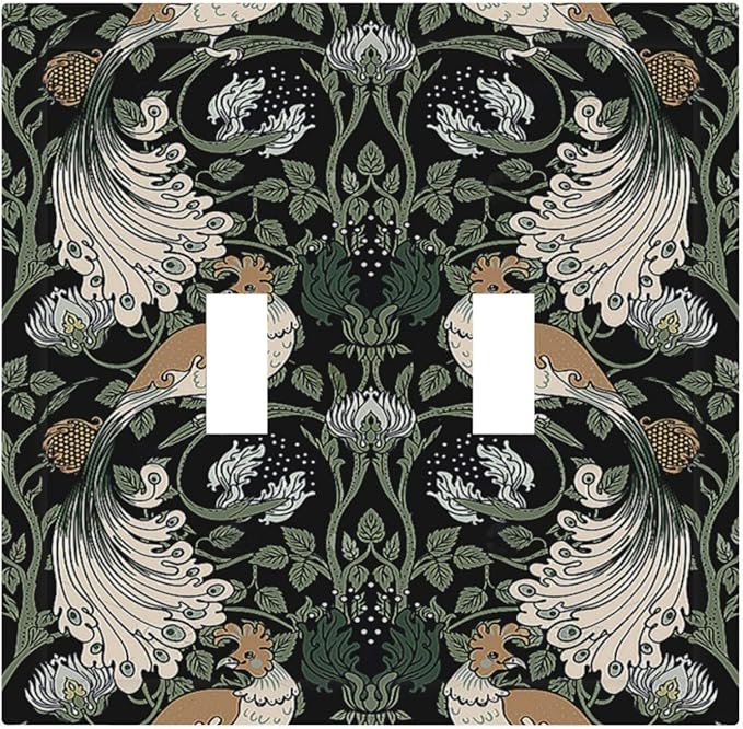 Decorative Switch Plates William Morris Vintage Floral Plants And Birds 2 Gang Double Toggle Wall Plate Outlet Light Switch Cover Electrical Faceplate for Bedroom Home Decor