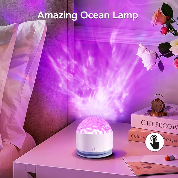 Ocean Wave Projector Light, Rechargeable 16 Color Ocean Lamp Ambient Lighting Night Light Projector Mood Lighting with Dimmable & Remote for Kids Bedroom Teen Girl Gift Room Decor - 2P