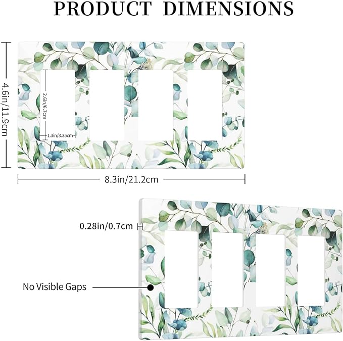 Green Olive Sage Eucalyptus Leaves 4 Gang Quad Rocker Light Switch Cover Decorative Quadruple Device GFCI/Decorator Wall Plate Electric Faceplate Screwless