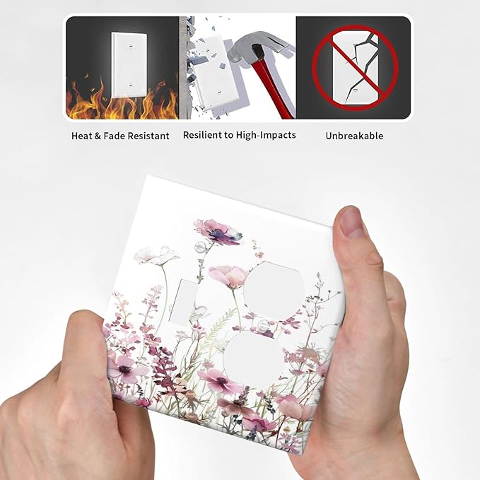 Floral Pink Watercolor Wildflowers Plant Flower Wallplates 1 Toggle 1 Duplex Switch Plate Electrical GFCI Faceplate Decorative Light Switch Covers for Bedroom Living Room Decor