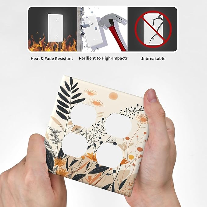Decorative Light Switch Cover Plate Minimalist Floral Boho Botanical Wildflowers 2 Gang Switch Plate Covers Double Duplex Wall Plates Switch Plates and Outlet Covers for Bathroom Bedroom