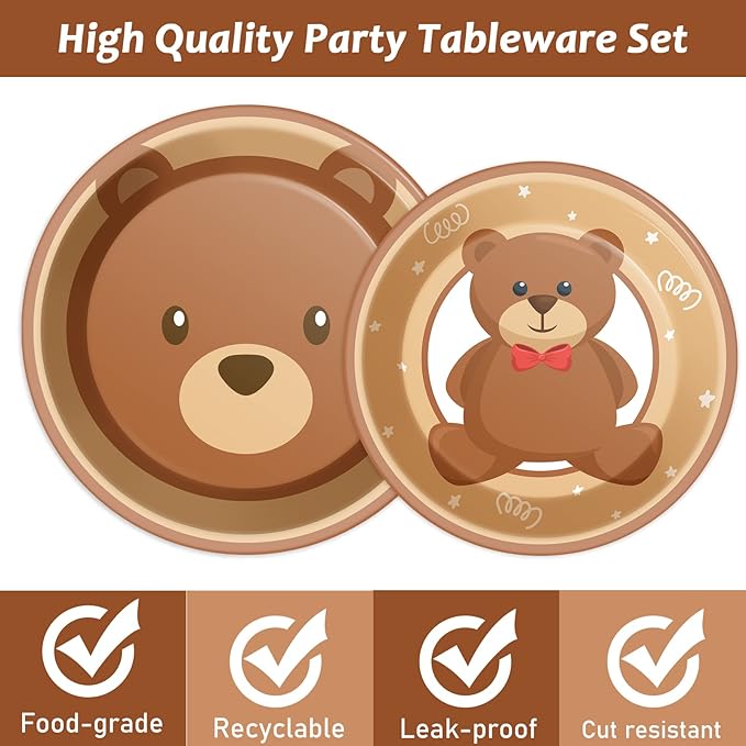 96 Pcs Bear Baby Shower Party Plates Decorations We Can Bearly Wait Baby Tableware Bear Theme Dessert Teddy Plates Napkins Supplies for Gender Reveal Boy Girl Baby Shower Birthday Party Serve 24