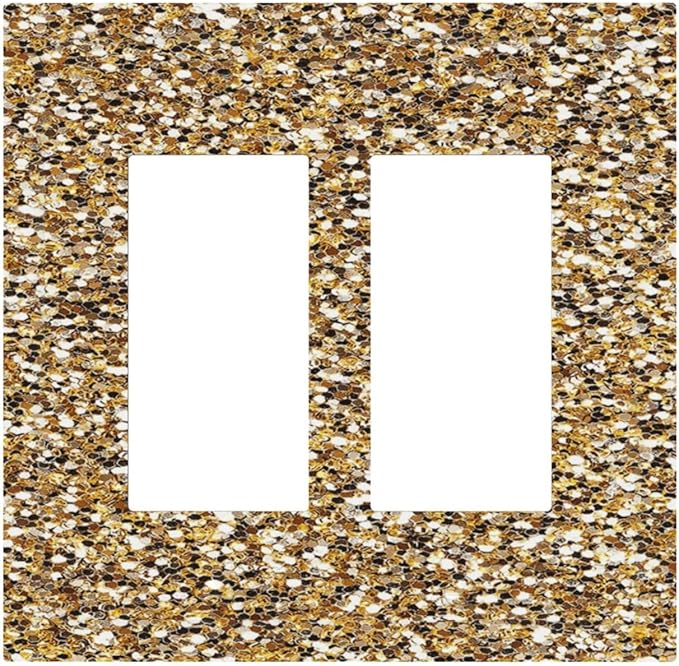 Decorative Outlet Covers Gold Glitter Sequins 2 Gang Double Rocker Light Switch Cover Plate Electrical Switch Plate Cover Decorate GFCI Wall Plate for Bedroom Cabin Decor