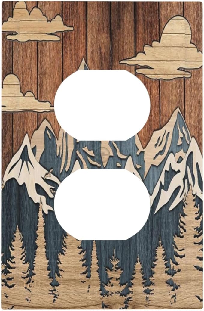 Blue Mountain Range Forest Nature Wilderness Wood Texture Outlet Covers 1 Gang Duplex Light Switch Cover Decorative Switch Plates Electrical Receptacle Faceplate Wall Plate for Farmhouse Home Decor