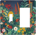 Decorative Toggle Switch Cover Plate with Wildflowers & Stars Botanical Floral Art Design 2-Gang 1-Gang Standard Wall Plate Light Switch Cover for Garden Theme Wall Decor