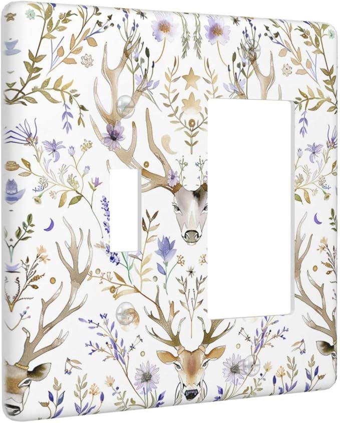 Outlet Covers Gothic Retro Floral Damask Elk Wild Flower 1 Toggle 1 Rocker Combination Decorative Wall Plate Electrical Switch Plates Light Switch Cover Plate For Bed Room Living Room