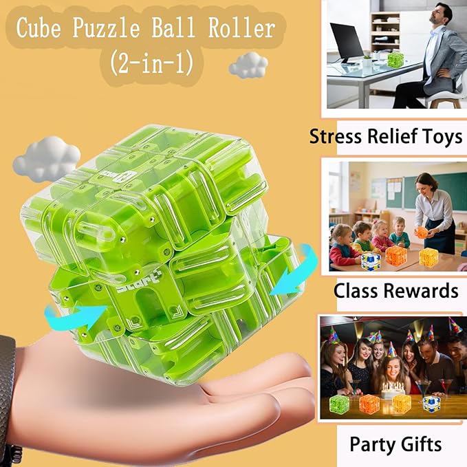 Puzzle Maze Cube for Adults & Kids, 3D Labyrinth Magic Brain Teaser Game, Educational Sensory Learning Toys Birthday Gift for 5 6 7 8 12+ Years Old Boys Girls（Orange）