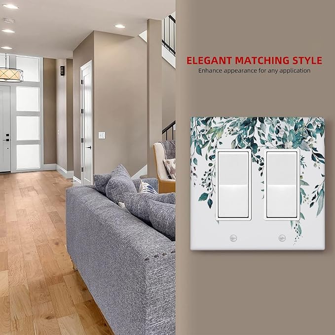 Decorative Outlet Covers Green Eucalyptus Boho Olive Leaves Country 2 Gang Wall Plate Cover Double Rocker Decora Light Switch Covers Plate Jumbo Electrical GFCI Switch Plate Cover