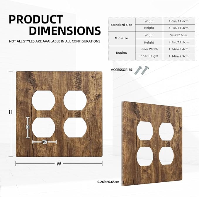 Rustic Brown Wood Distressed Wood Print Outlet Covers 2 Gang Double Duplex Decorative Light Switch Covers Electrical Wallplates Socket Faceplate for Farmhouse Home Decor