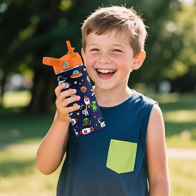 Space Astronomy Gifts for Kids - 16 Oz Kids Water Bottle with Straw Lid, Stainless Steel Insulated Tumbler, Leak Proof, BPA-Free, for Boys, School, Travel - Universe Children Birthday Gifts Cups(1pc)