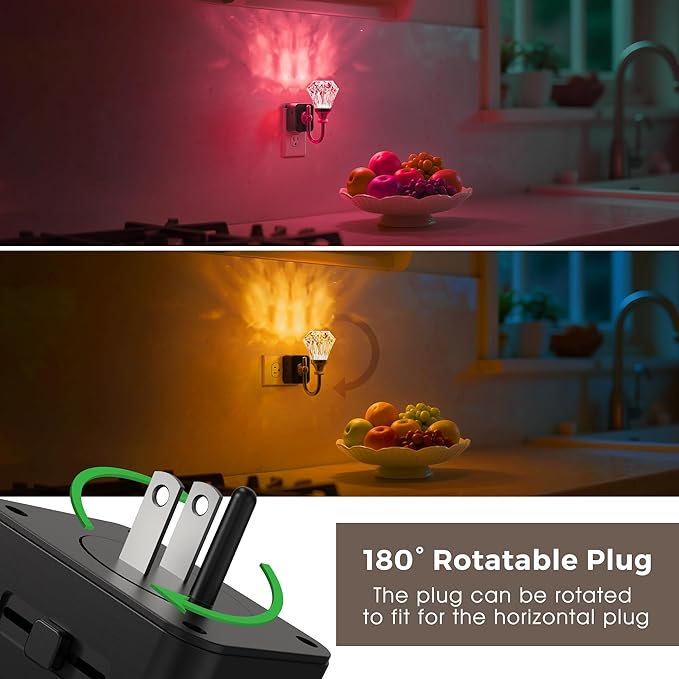 L LOHAS LED Night Lights Plug into Wall -10-Color Changing RGB Floral Night Lights with Auto Sensor, 3 Brightness Levels, Rotatable Plug in Nightlight for Bedroom, Nursery, Hallway, Gift