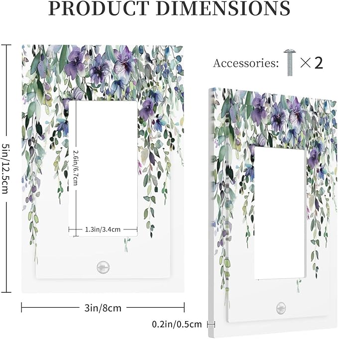 Light Switch Cover Plate Blue Purple Eucalyptus Leaves Boho Botanical 1 Gang Outlet Covers Single Rocker Decorative Switch plates Electrical Wall Plates GFCI Receptacle for Bathroom Home Decor