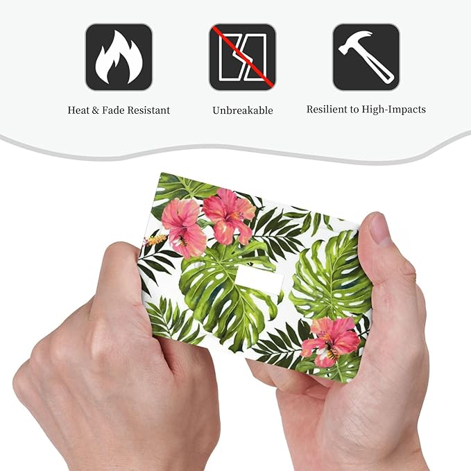 Tropical Plant Green Palm Single Toggle Wall Plate Covers 1 Gang Light Switch Cover Banana Leaves Pink Flower Rainfores Jungle Botanical Faceplate Decorative Electrical for Bathroom Kitchen Home Decor
