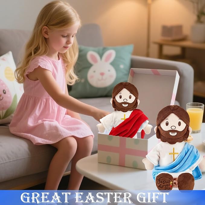 Jesus Plush Doll Jesus Plushie Stuffed Toy Christian Stuff Religious for Kids Christening Easter 13" (Blue)