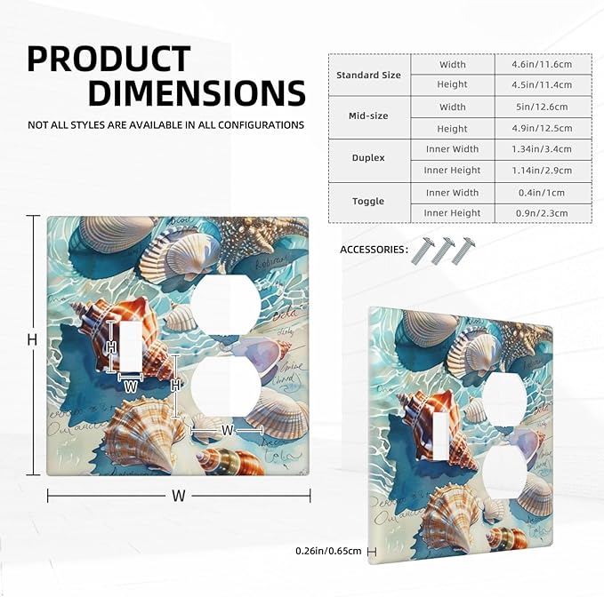 Wallplates Ocean Waves Starfish Conch Scallop Shell 1 Toggle 1 Duplex Switch Plate Electrical Gfci Faceplate Decorative Light Switch Covers For Kids Room Nursery Decor