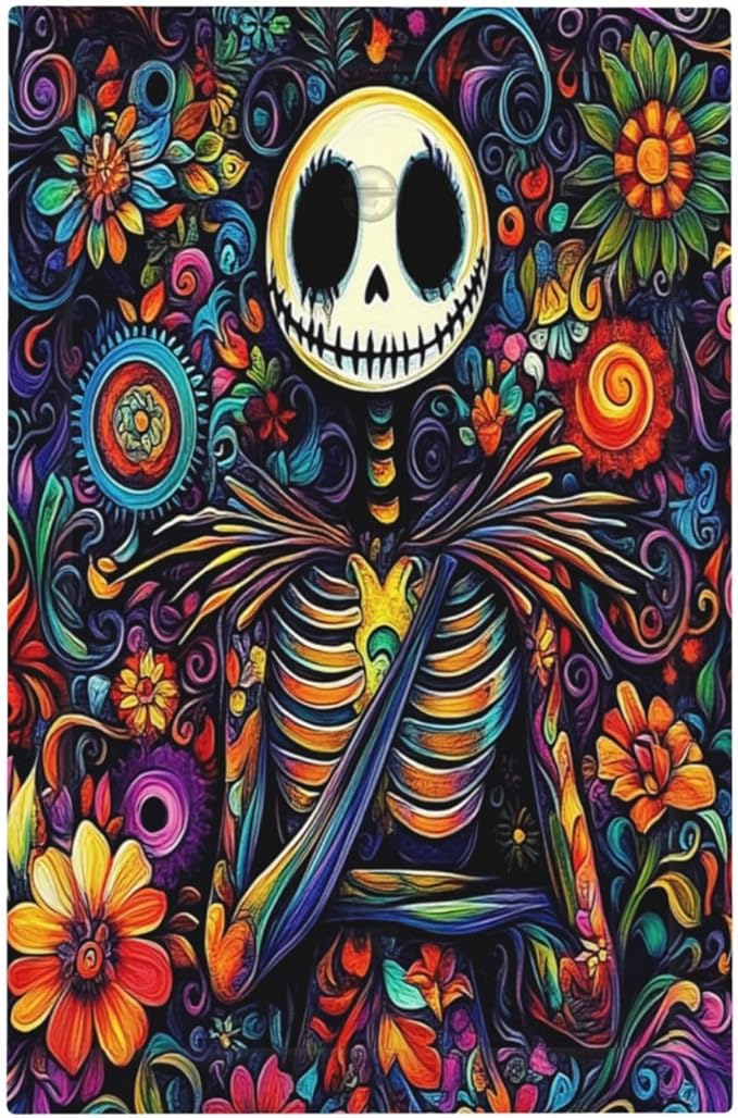 Light Switch Cover Plate Colorful Flowers Abstract Skull 1 Gang No Device Blank Electrical Wall Plates Faceplate Decorative Switch Plate For Home Living Room Decor