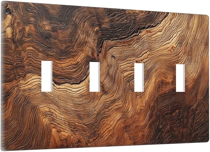 Natural Wood Grain Texture Old Tree Trunk Print Light Switch Covers Quad Toggle Electrical Faceplate 4 Gang Wall Plate Decorative Switch Plates Cover for Farmhouse Home Decor
