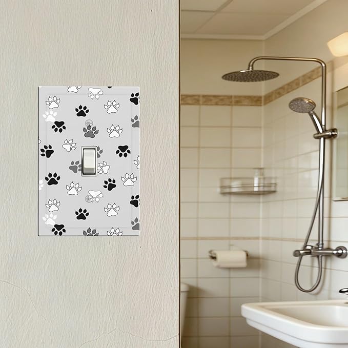 Monochrome Paw Print 1-Gang Toggle Light Switch Plate, Minimalist Dog Lover's Pet Paws Neutral Tone Decorative Wall Plate for Pet Owners Decor