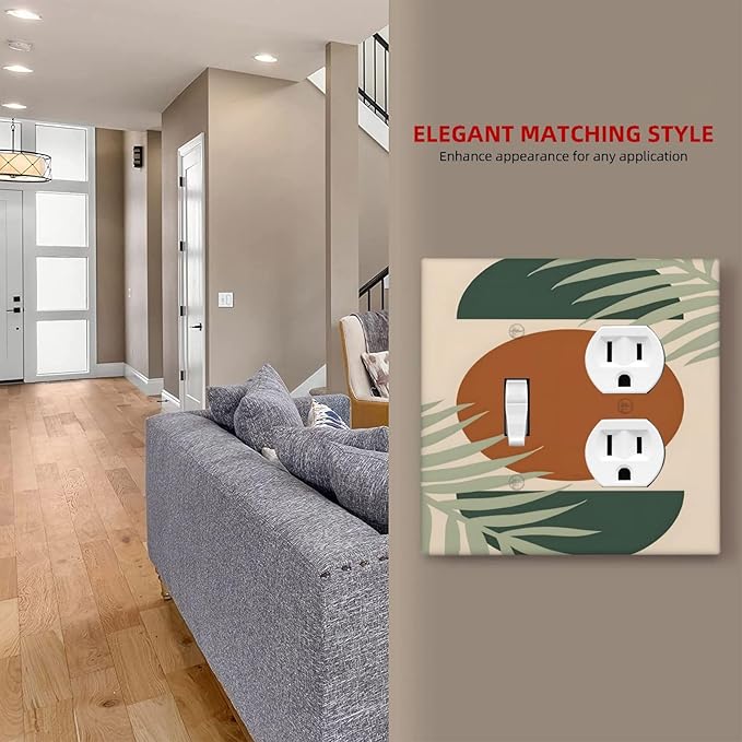 Outlet Covers Vintage Boho Sun Leaf 2 Gang Decorative Switch Plates 1 Toggle Duplex Combo Light Switch Cover GFCI Electrical Wall Plates for Bathroom Bedroom Decor