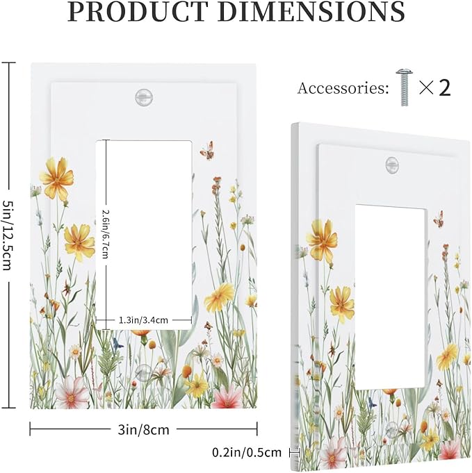 Light Switch Cover Plate Rustic Colorful Floral Butterfly Watercolor Flowers 1 Gang Outlet Covers Single Rocker Decorative Switch plates Electrical Wall Plates GFCI Receptacle for Bathroom Bedroom