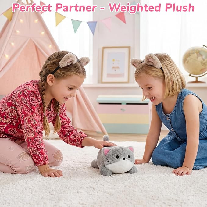 Weighted Cat Stuffed Animal,10inch Kawaii Weighted Stuffed Animals,Realistic Gray Cat Plush Toy Soft Huggable Weighted Plush Pillow for Kids Girls Boys
