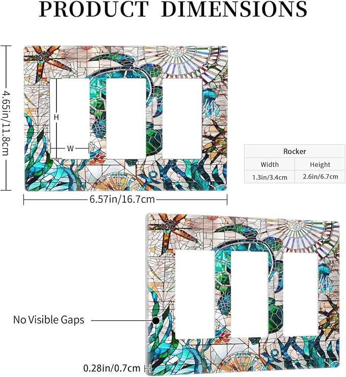 Beach Sea Turtle Ocean Theme Triple Decorator Light Switch Cover 3 Gang GFCI/Rocker Wallplate Decorative Electrical Faceplate Switchplate Dimmer Screwless