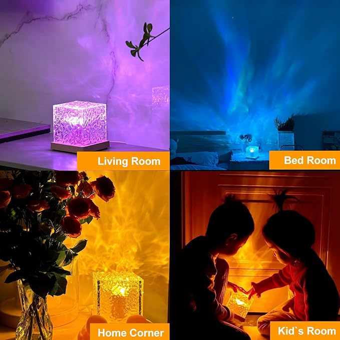 YXQUA Northern Lights Ocean Wave Projector Light, Galaxy Light Projector, 16 Colors Gradual Rotating Flame Water Ripple Ambient Night Light Non-Wood for Bedroom, Room Decor, Kids Room (Plug-in)