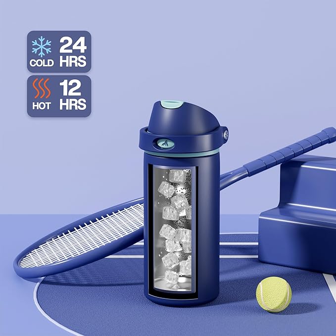 POWCAN 18 oz Insulated Stainless Steel Water Bottle: 2-in-1 Push-Button Spout & Quick-Flip Straw, Leakproof, Cold 24 Hrs, Fits Car Cup Holder, Sports Bottle for Travel, Gym, School Gift (Wit & Wings)