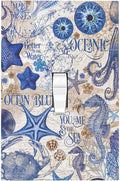 Decorative Light Switch Cover Vintage Sea Blue Seahorse Starfish Octopus 1 Gang Single Toggle Device Electrical Faceplate Switchplates Decorator Outlet Wall Plate For Kids Room Home Decor