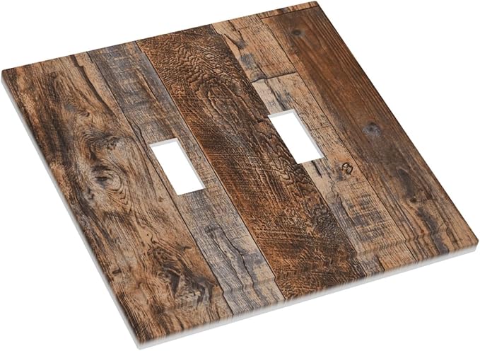 Vintage Board Rustic Brown Wood Texture Decorative Switch Plates 2 Gang Double Toggle Outlet Light Switch Cover Wall Plate Electrical Faceplate for Farmhouse Home Decor