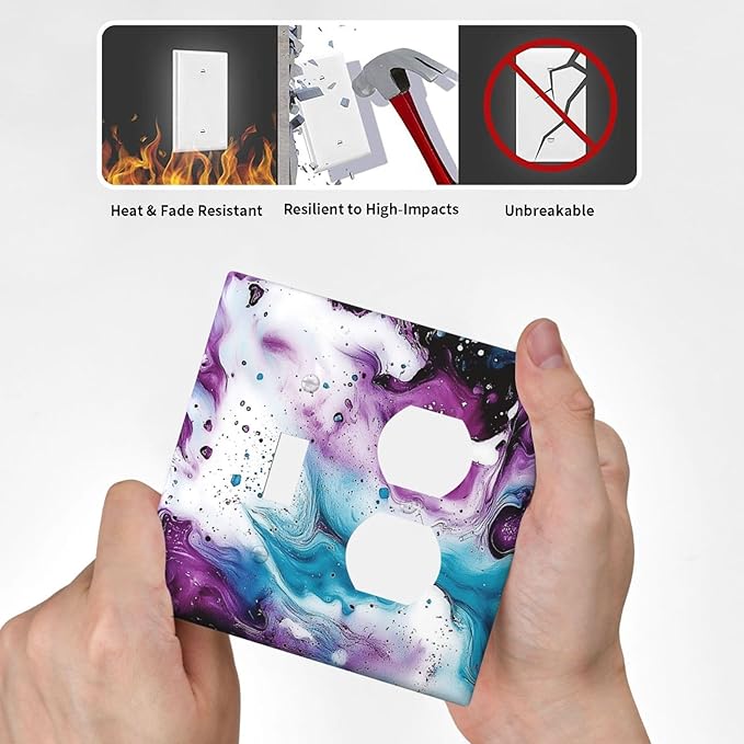 Wallplates Purple Blue Swirl Marble Tiles 1 Toggle 1 Duplex Switch Plate Electrical Gfci Faceplate Decorative Light Switch Covers For Bed Room Living Room Decor