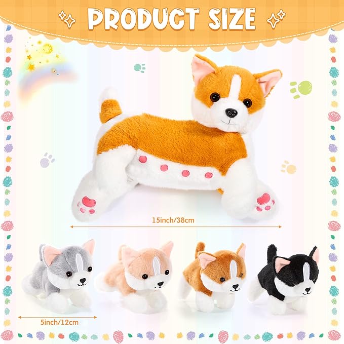 Honoson Nurturing Dog Mommy Plush Set with 4 Baby Puppies Soft Cute Dog Themed Stuffed Plush Toys for Kids Girls Boys Easter Birthday Gifts(Corgi)