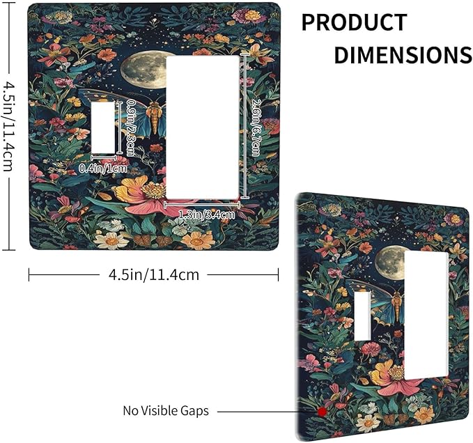 Outlet Covers Bohemian Moon Butterfly Floral 1 Toggle 1 Rocker Combo Light Switch Cover Plate Decorative Switch Plate Covers Electrical Wall Plate for Bedroom Cabin Decor