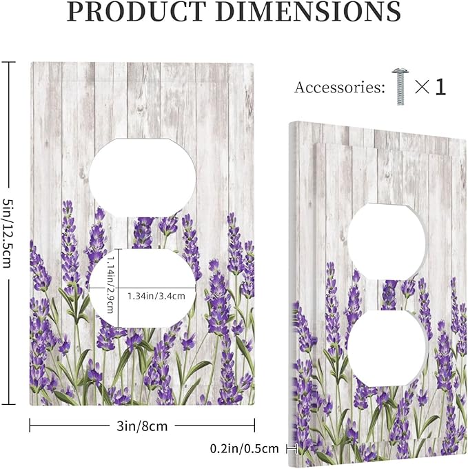 Purple Lavender Rustic Wooden Flowers Floral Plant Outlet Covers 1 Gang Duplex Light Switch Cover Decorative Switch Plates Electrical Receptacle Faceplate Wall Plate for Farmhouse Living Room Decor
