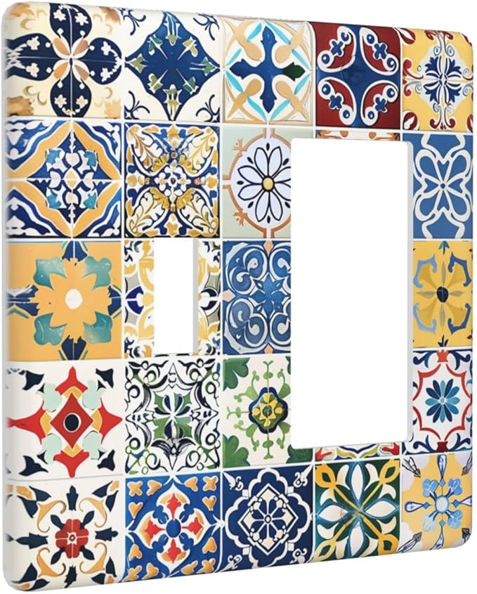 Outlet Covers Moroccan Traditional Mexican Talavera Til 1 Toggle 1 Rocker Combination Decorative Wall Plate Electrical Switch Plates Light Switch Cover Plate for Kitchen Home Decor