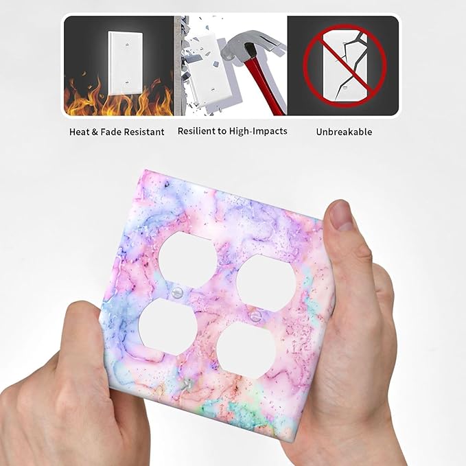 Decorative Outlet Covers Pink Purple Gold Abstract Marble Texture 2 Gang Double Duplex Light Switch Cover Wall Plates Electrical Socket Cover Art Faceplate for Bedroom Bathroom