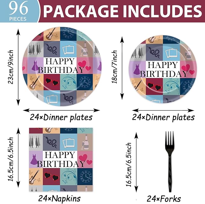 96Pcs Music star Party Plates and Napkins for Popular Birthday Table Supplies Singer Themed Paper Dessert Plates Music Fan Tableware Set for Kids Boys 24 Guests Birthday Party Decorations