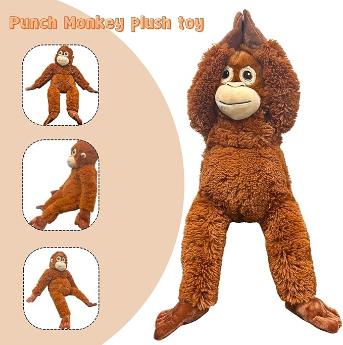 Punch Monkey Plush Toys, Punch The Monkey Soft Stuffed Animals Throw Pillow, Huggable Cuddly Orangutan Zoo Animal Plushies Doll, Gift for Kids and Adults (Orange)