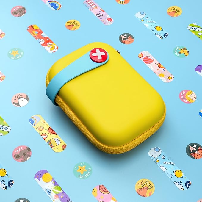Mini First Aid Kit, 113 Pc. Water-Resistant Hard Toddler Kids Small Cute Case for Car, Home - TSA-Approved Travel Size