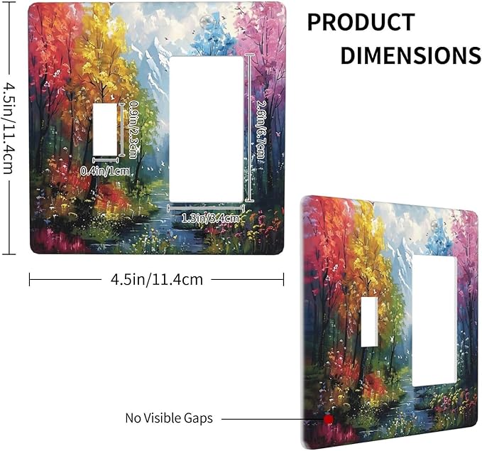 Colorful Forest Snow Mountain River Oil Painting Style Outlet Covers 1 Toggle 1 Rocker Combination Decorative Wall Plate Electrical Switch Plates Light Switch Cover Plate for Bedroom Living Room Decor