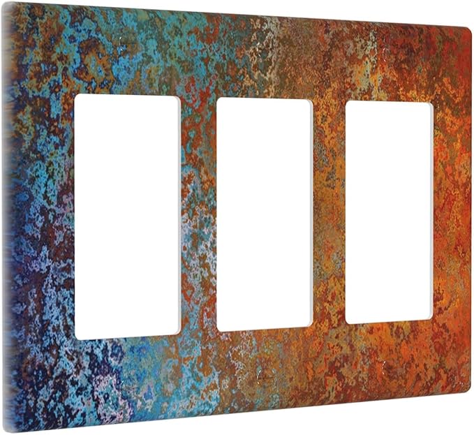 Decorative Switch Plate Covers Vintage Copper Rust 3 Gang Triple Rocker Decora Light Switch Cover Red Celestial Blue Flatprint Outlet Wall Plate Electrical Faceplate GFCI for Bathroom Decor