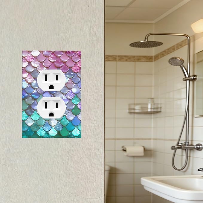 Iridescent Mermaid Scales Duplex Wall Plate - 1-Gang Standard US Size Magical Rainbow Mermaid Outlet Covers for Girls Room Decor