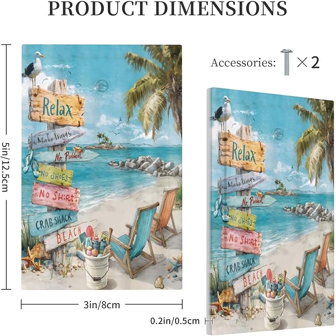Ocean Beach Tropical Palm Tree Coastal Seaside Light Switch Cover Plate 1 Gang No Device Blank Electrical Wall Plates Faceplate Decorative Switch Plate Covers for Kids Room Living Room Decor