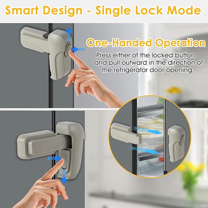 2-Pack Fridge Lock for Kids - Refrigerator Lock & Freezer Lock, Dual Mode, Child Proof, 2 Extra Adhesive Fridge Child Lock to Keep Fridge/Freezer Door Closed - Keep Toddlers & Pets Safe(Gray)