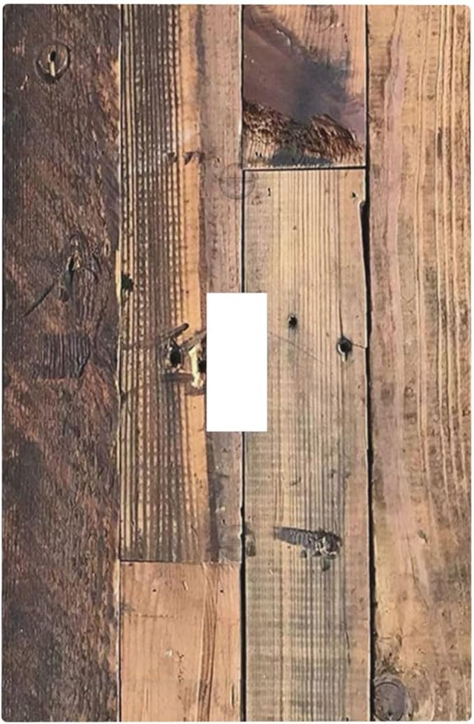 Rustic Brown Wood Plank Vintage Country Wooden Board Decorative Light Switch Cover 1 Gang Single Toggle Device Electrical Faceplate Switchplates Decorator Outlet Wall Plate for Farmhouse Home Decor