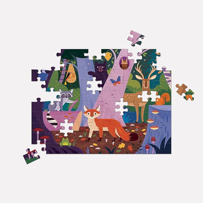 Mudpuppy Forest Above & Below 100 Piece Double-Sided Puzzle from Mudpuppy – Two Fun Puzzles in One!, Colorful Illustrations of Your Favorite Forest Animals, 22" x 16.5", Ages 6+
